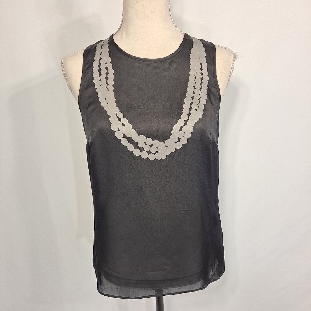 Banana Republic Black Silk Faux Pearl Necklace Sleeveless Top